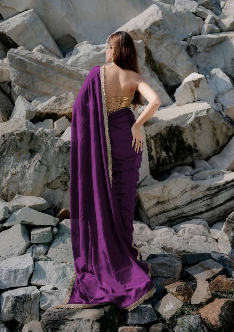 Purple Solid Georgette Sarees - Indya