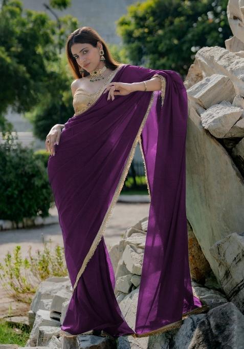 Purple Solid Georgette Sarees