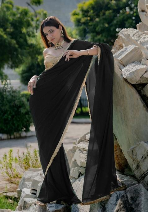 Black Solid Georgette Sarees