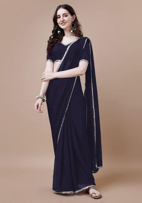 Dark Blue Solid Georgette Sarees