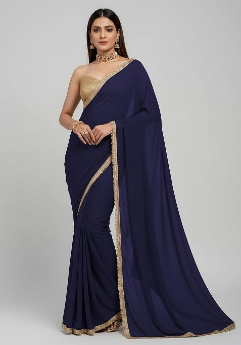 Dark Blue Embellished Georgette Sarees