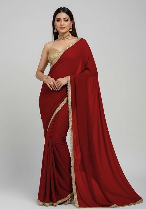 Red Embellished Georgette Sarees