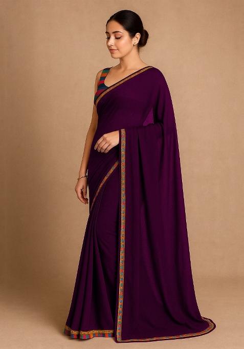 Magenta Solid Georgette Sarees