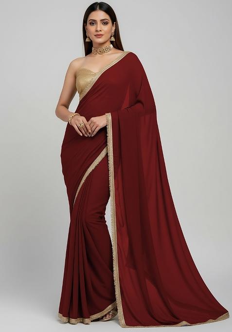 Maroon Embellished Georgette Sarees