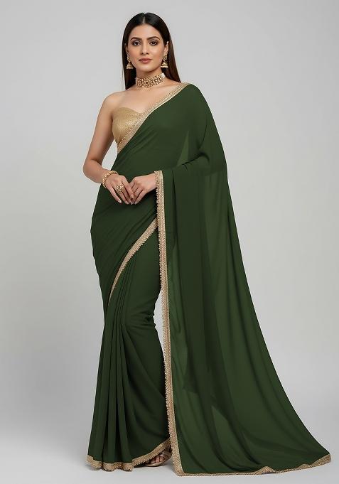 Dark Green Embellished Georgette Sarees