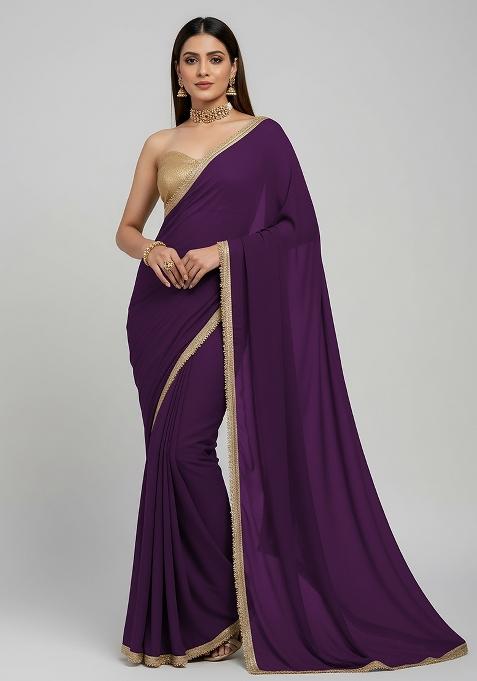Purple Embellished Georgette Sarees