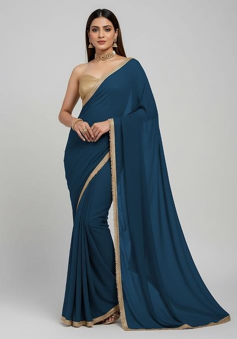 Light Blue Embellished Georgette Sarees
