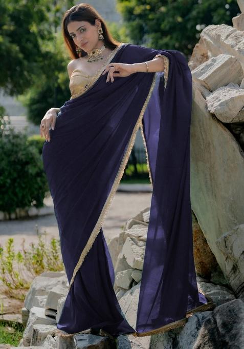 Dark Blue Solid Georgette Sarees