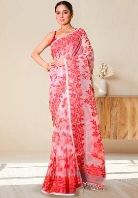 White Woven Silk Saree Set