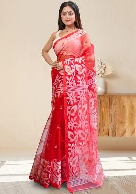 Red Woven Silk Saree Set