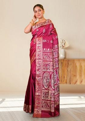 Red Woven Silk Saree Set