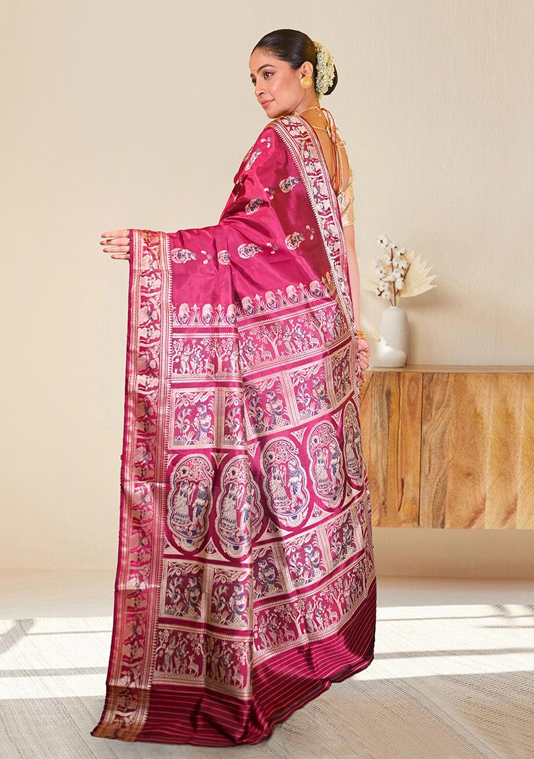 Red Woven Silk Saree Set - Indya
