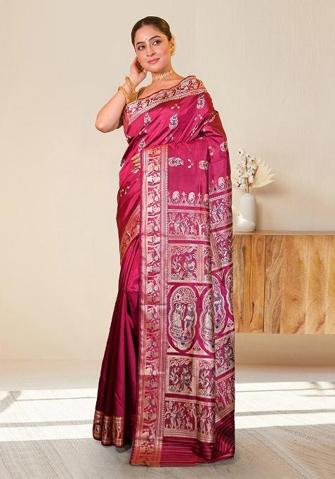 Red Woven Silk Saree Set