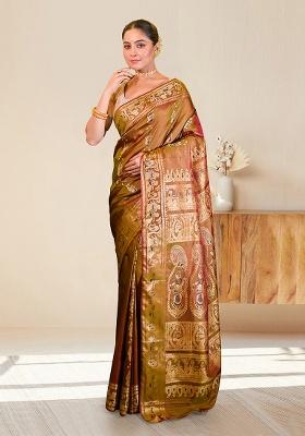 Gold Woven Silk Saree Set