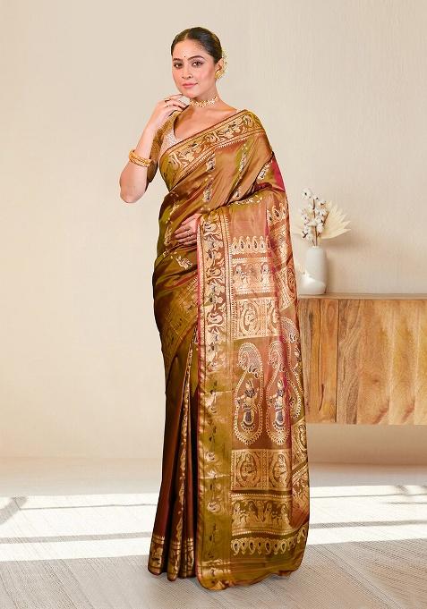 Gold Woven Silk Saree Set