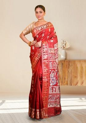 Red Woven Silk Saree Set