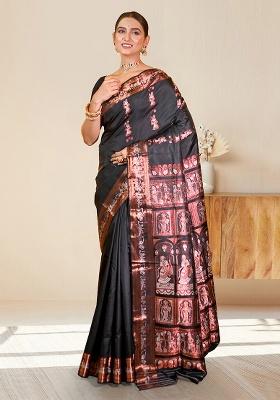 Black Woven Silk Saree Set