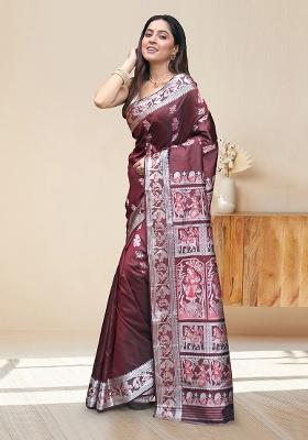 Rose Gold Woven Silk Saree Set