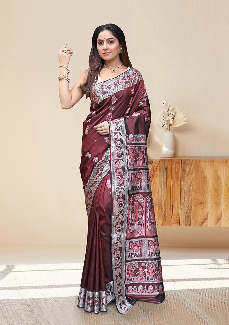 Rose Gold Woven Silk Saree Set - Indya