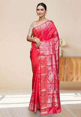 Red Woven Silk Saree Set