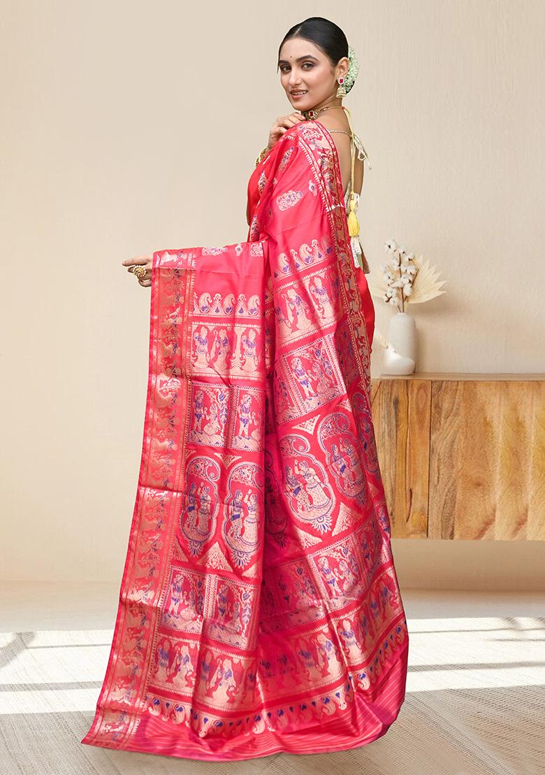 Red Woven Silk Saree Set - Indya