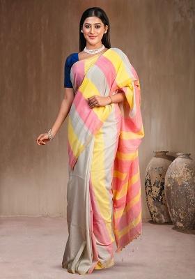Multicolor Solid Cotton Saree Set