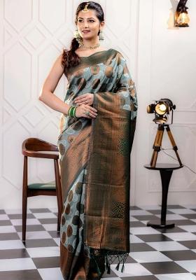 Light Blue And Green Woven Silk Sarees