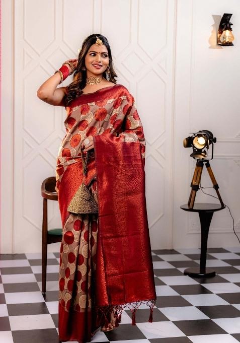Maroon Woven Silk Sarees
