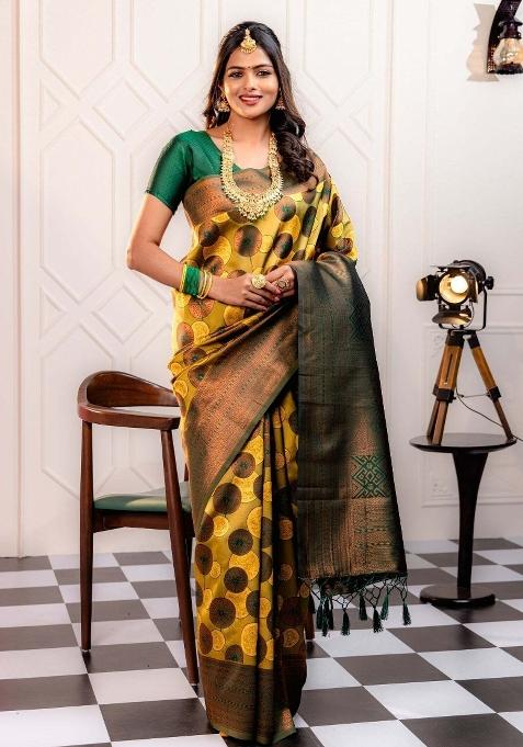 Yellow Woven Silk Sarees