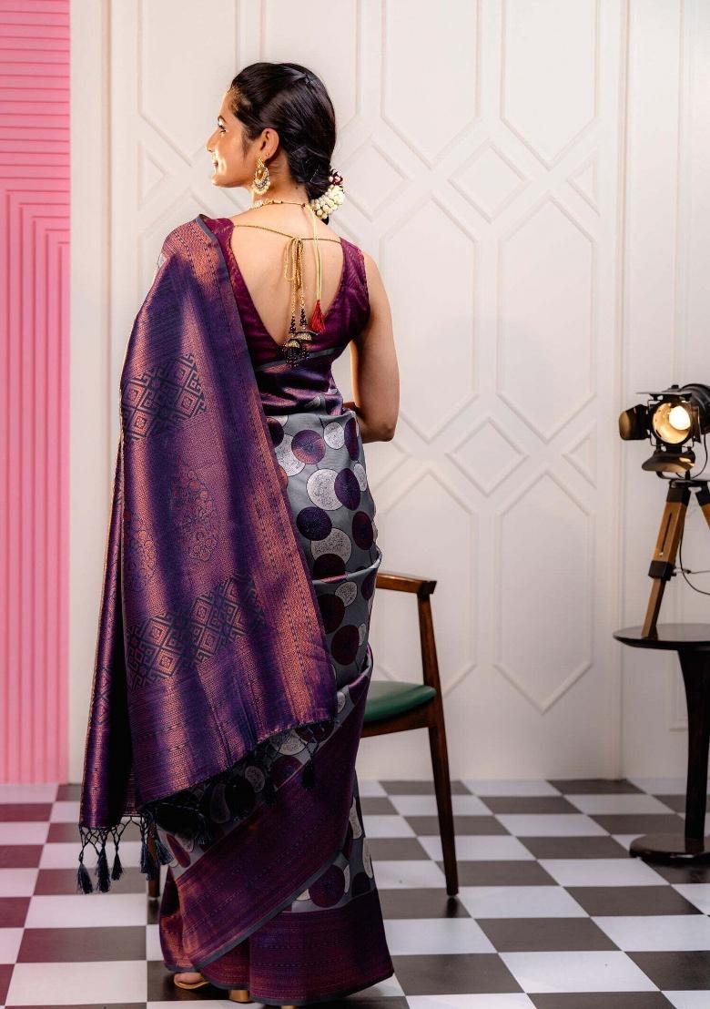 Blue Woven Silk Sarees - Indya