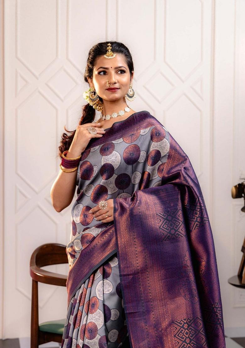 Blue Woven Silk Sarees - Indya