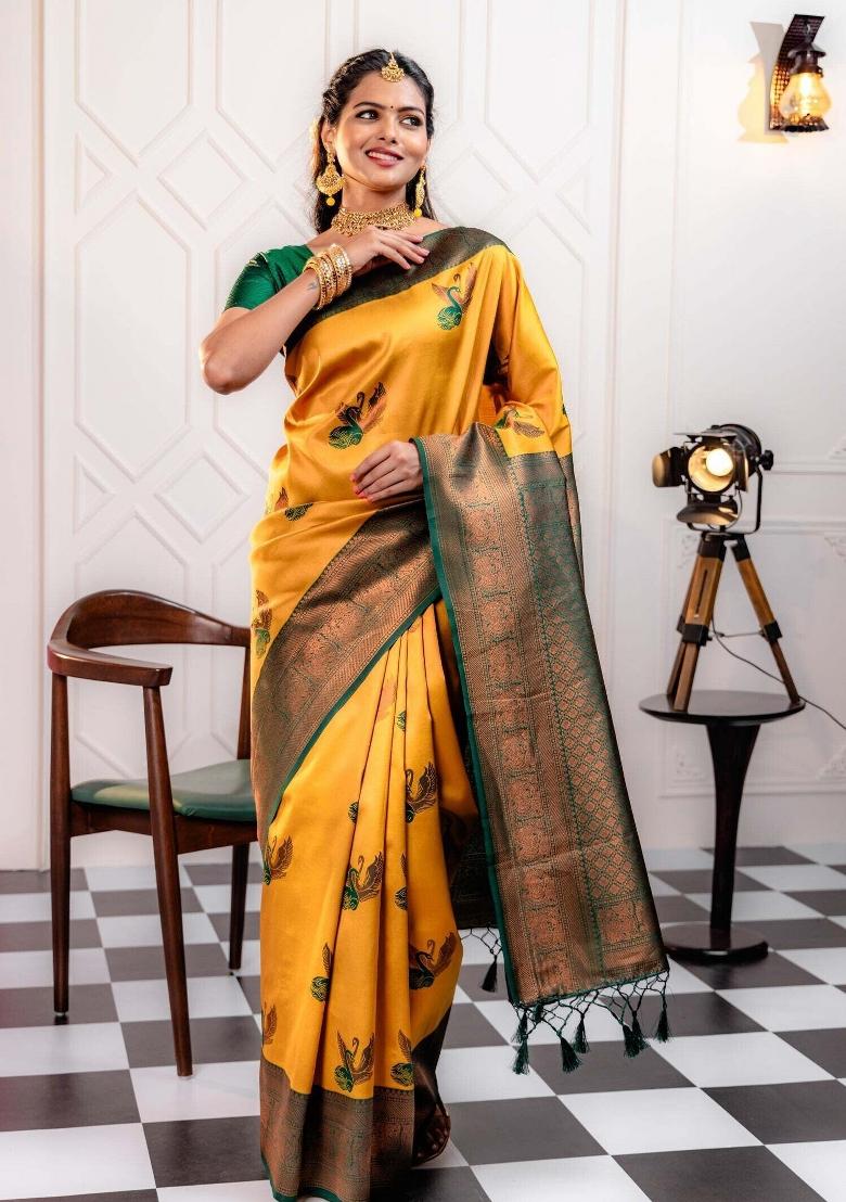 Multicolor Woven Silk Sarees - Indya