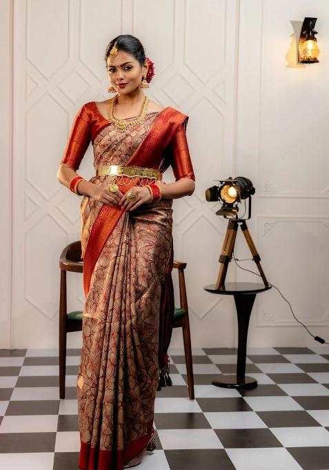 Maroon Woven Silk Sarees