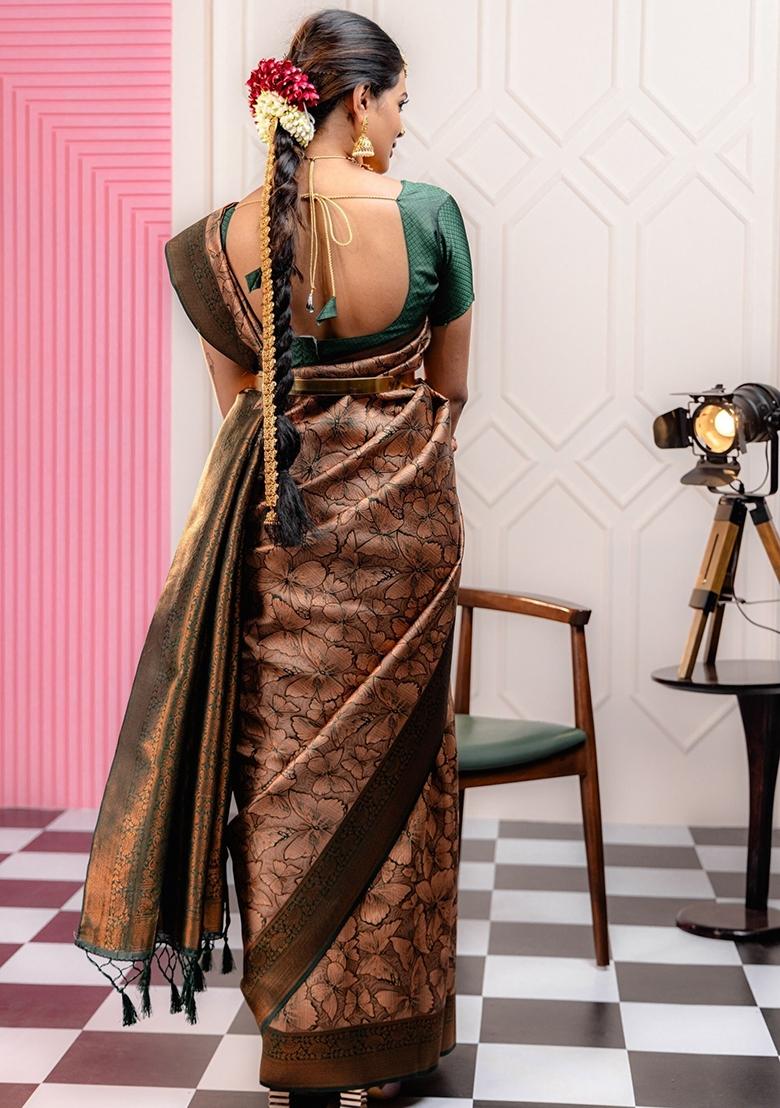 Pink Woven Silk Sarees - Indya