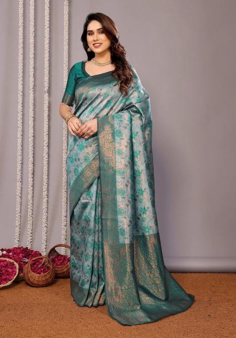 Light Green And Green Woven Silk Sarees
