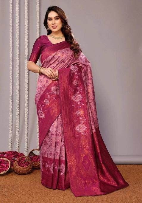 Pink Woven Silk Sarees