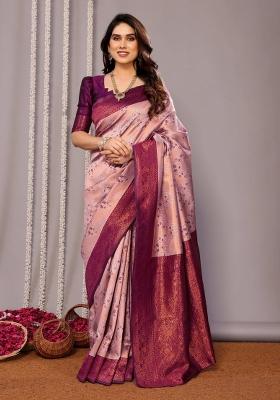 Pink And Purple Woven Silk Sarees