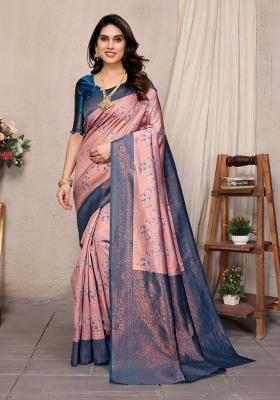 Pink And Light Blue Woven Silk Sarees