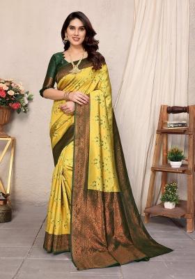 Yellow And Green Woven Silk Sarees