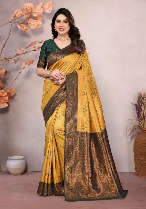 Gold And Green Woven Silk Sarees