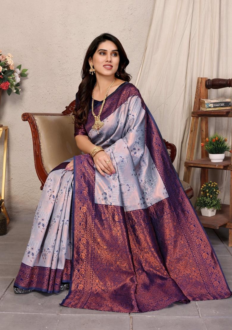 Multicolor Woven Silk Sarees - Indya