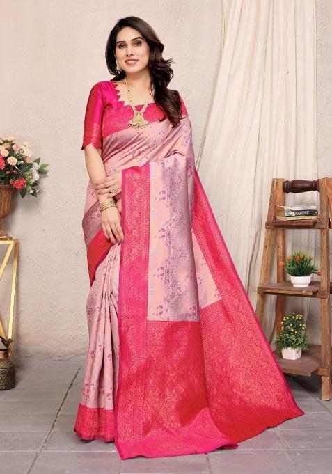 Pink Woven Silk Sarees