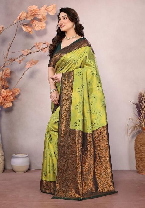 Light Green And Green Woven Silk Sarees