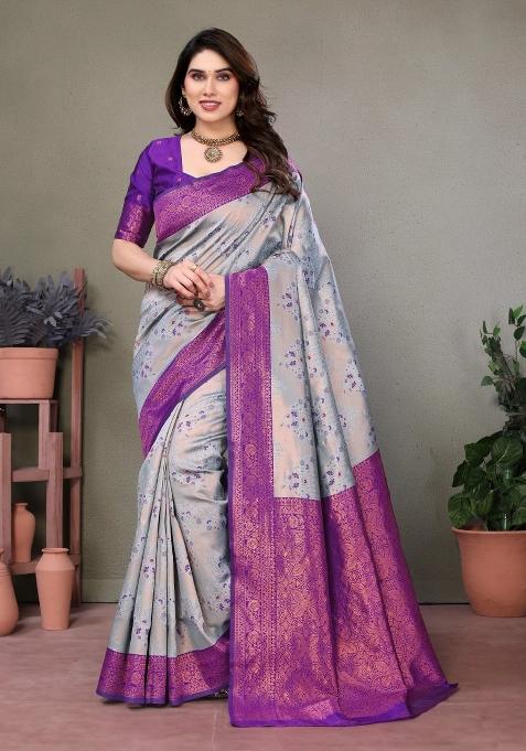 Light Blue And Purple Woven Silk Sarees