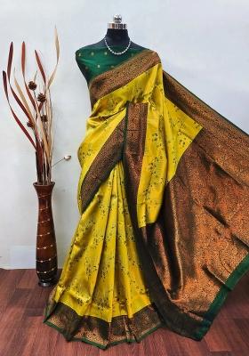 Yellow And Green Woven Silk Sarees