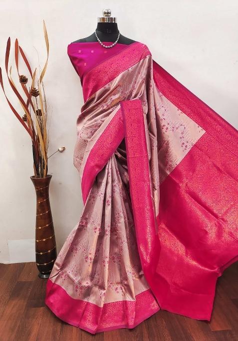 Pink Woven Silk Sarees