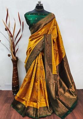 Yellow And Green Woven Silk Sarees