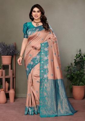 Pink And Light Green Woven Silk Sarees