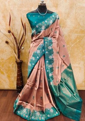 Pink And Light Blue Woven Silk Sarees