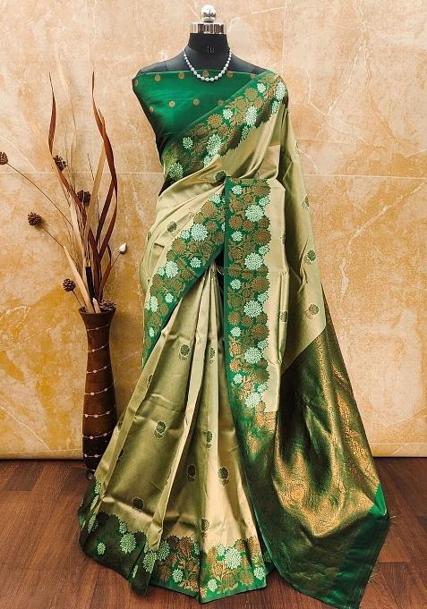 Light Green And Green Woven Silk Sarees